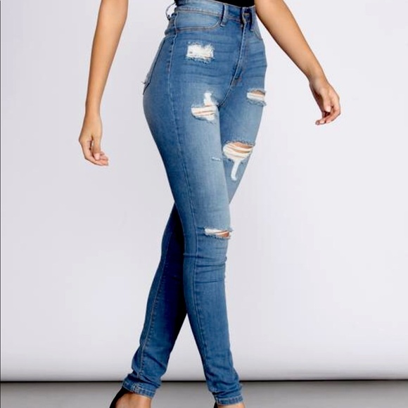 Windsor High Rise Torn Frayed Skinny Jeans - Picture 1 of 4